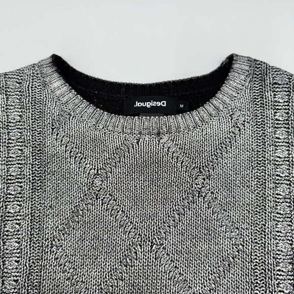 Desigual Women’s Chic Silver Tone Contrast Cable Knit Detail Sweater Medium - Picture 5 of 10